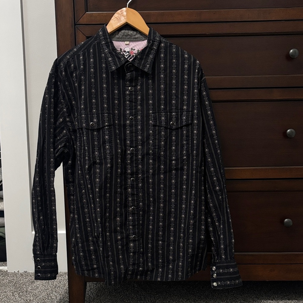 Black and Gray Striped Button-Up Shirt